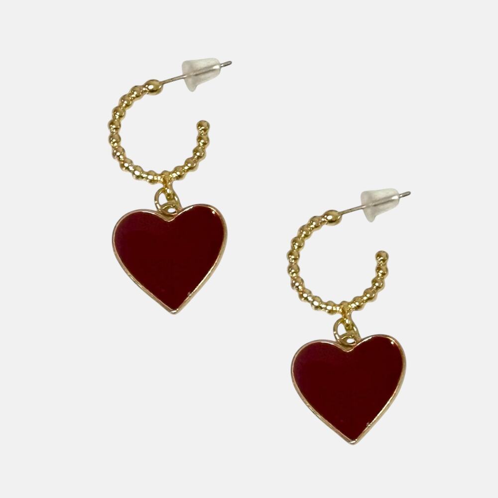 Chic Gold & Burgundy Heart Hoop Earrings